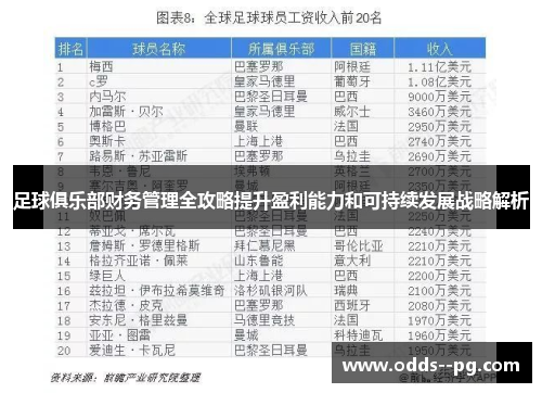 足球俱乐部财务管理全攻略提升盈利能力和可持续发展战略解析